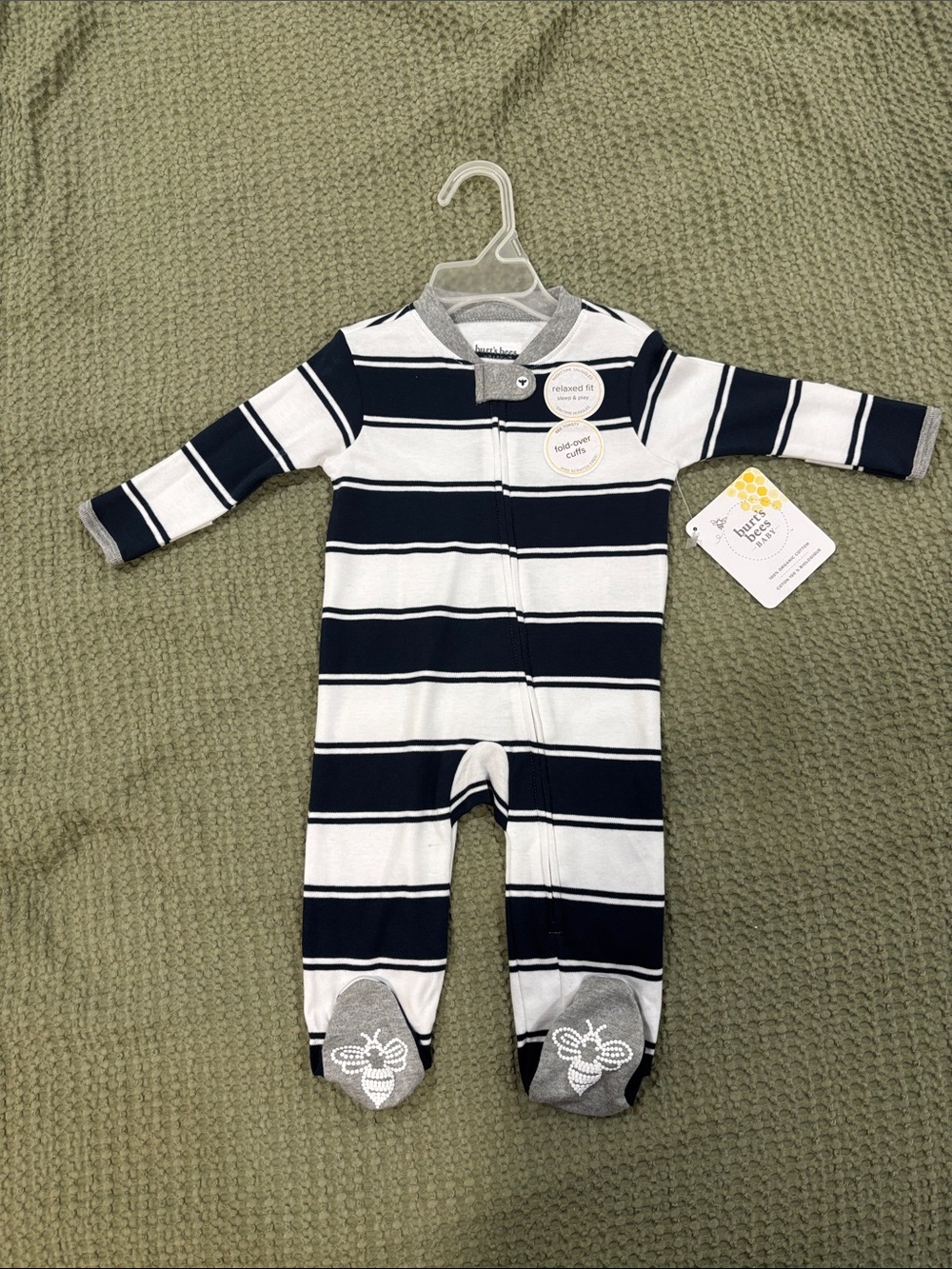 Striped Navy & White Footed One-Piece - Burts Bees - Picture 1 of 2